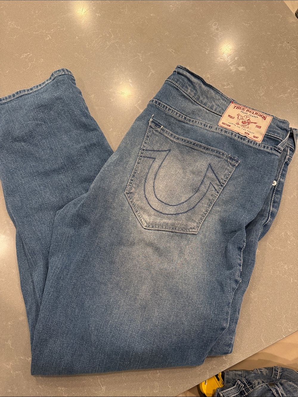 True Religion Medium Blue Denim Jeans with Horseshoe Pocket Embroidery size 42